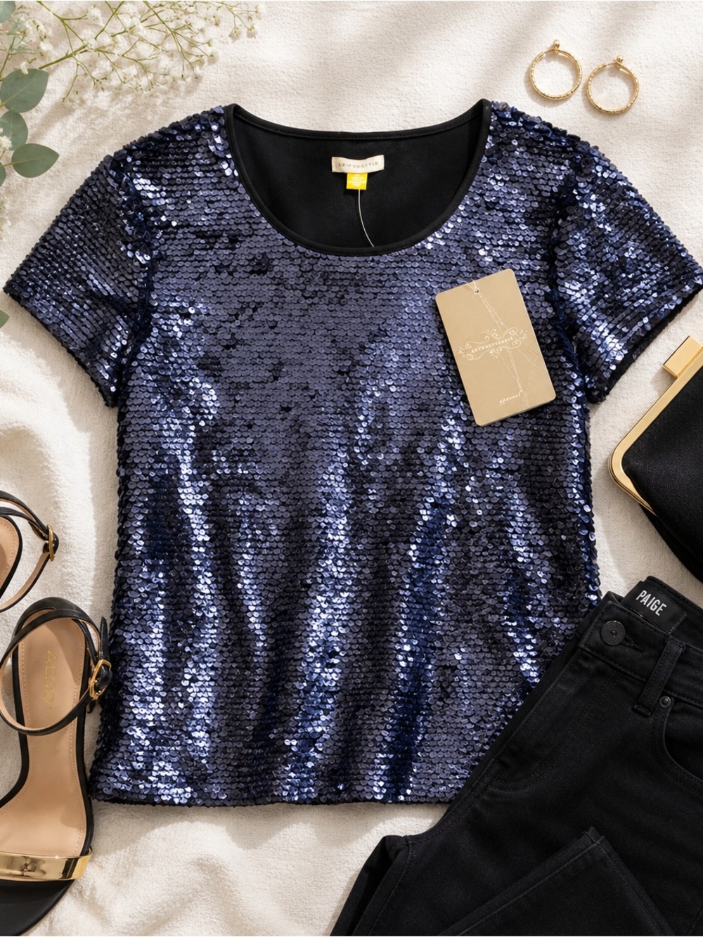 Anthropologie Leifsdottir Navy Sequin Top XS NWT Party Wedding Guest Glam